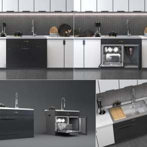 现代水槽洗碗机3D模型下载